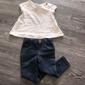 Beige & cream stripedtop & gold buttons & jeggings